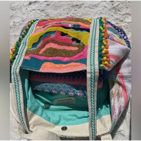 America and Beyond DAPHNE EMBELLISHED MULTI-COLORED HAND BEADED TOTE - Picture 3 of 8